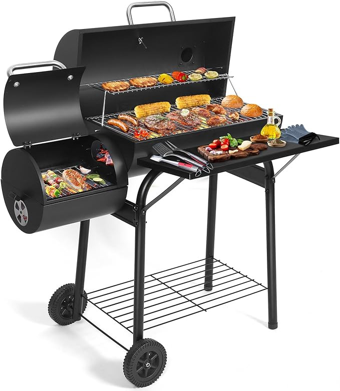 Charcoal Grill Offset Smoker: Charcoal Barbecue Grills with Spacious Cooking Area | Barrel BBQ Gr... | Amazon (US)