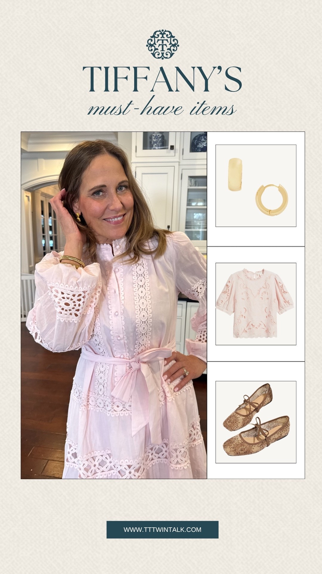 Here are Tiffany’s must have items! The gold hoops, lace blouse, and patterned flats bring in a mix that feels thoughtful without being overdone. Pieces like these make getting dressed feel a little more fun while still keeping it easy.

#LTKOver40 #LTKMidsize #LTKSeasonal