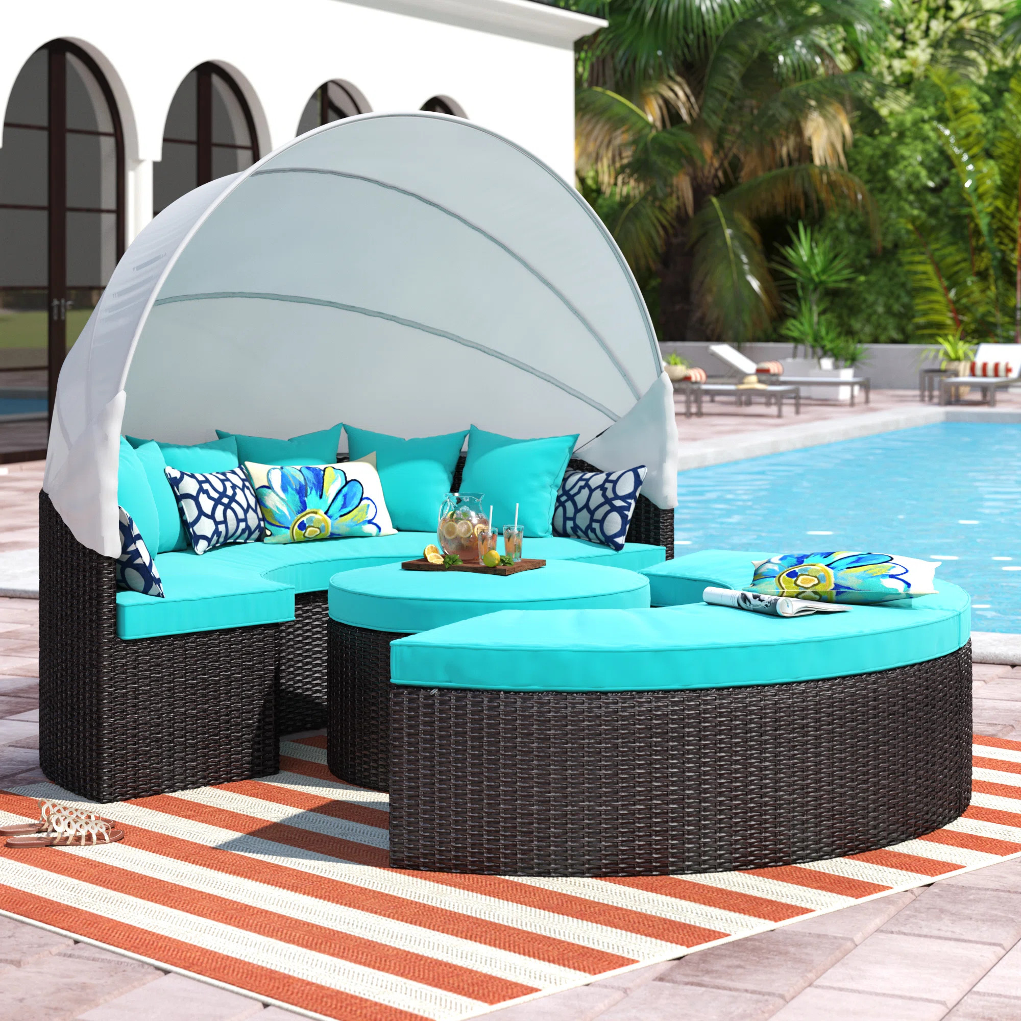 Convene Wicker Rattan Outdoor Patio Canopy Sectional Daybed | Wayfair North America