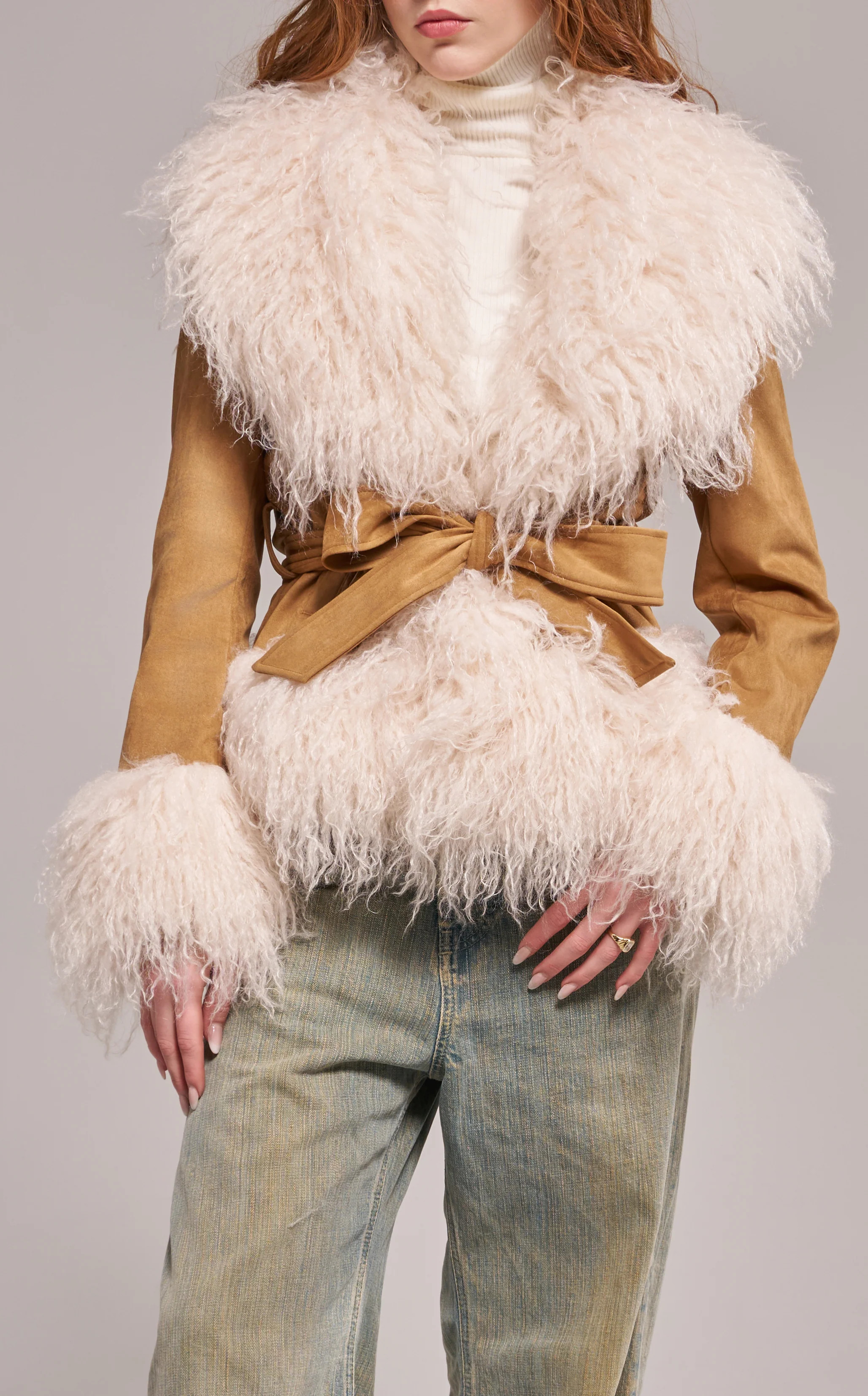 TORI-CAMEL FAUX FUR TRENCH JACKET | Azalea Wang