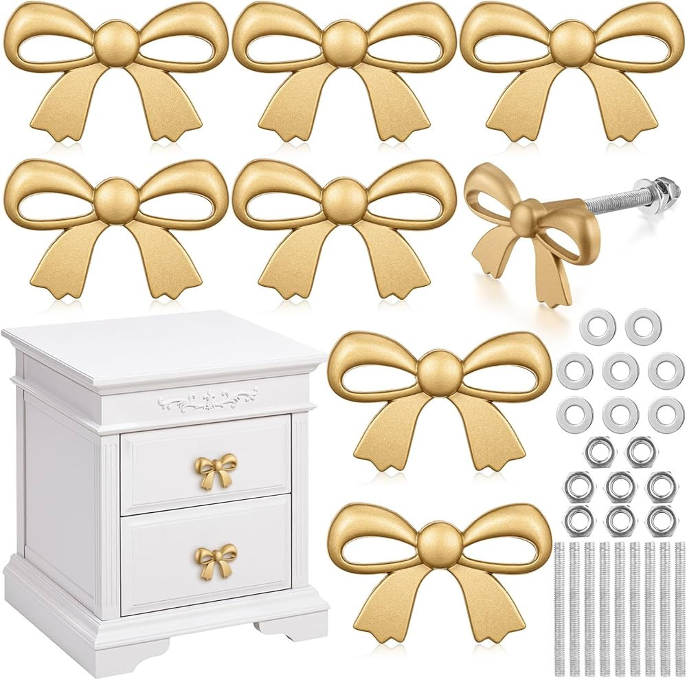 Bow Drawer Knobs Metal Bow Dresser Knobs Vintage Bow Handles for Dresser Gold Bow Knobs for Home ... | Amazon (US)