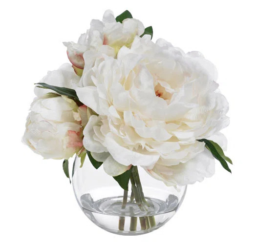 Diane James Home BLOOMS Cream Peonies in Glass Vase | Perigold | Perigold