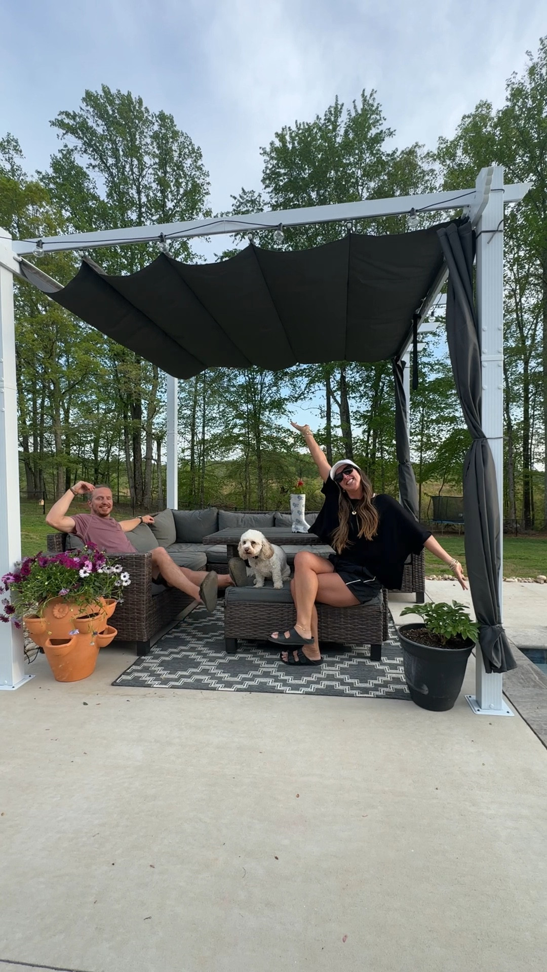 The pergola is complete! 

Adding links to everything I can! Pergola is purple leaf and use code 05CASEY111 to save some money! 

Our couch is from Walmart but it’s not longer available they do have a newer version by same brand just different colors and looks identical! 

#LTKFamily #LTKSeasonal #LTKHome