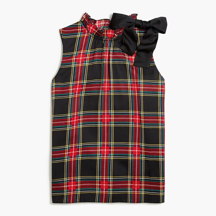Tartan bow-neck top with ruffles | J.Crew Factory