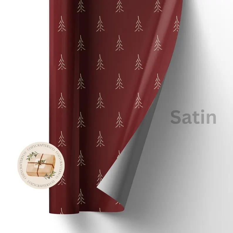 Rollos de papel de regalo ecológico de color rojo oscuro con diseño de árbol de Navidad vintag... | Etsy (US)