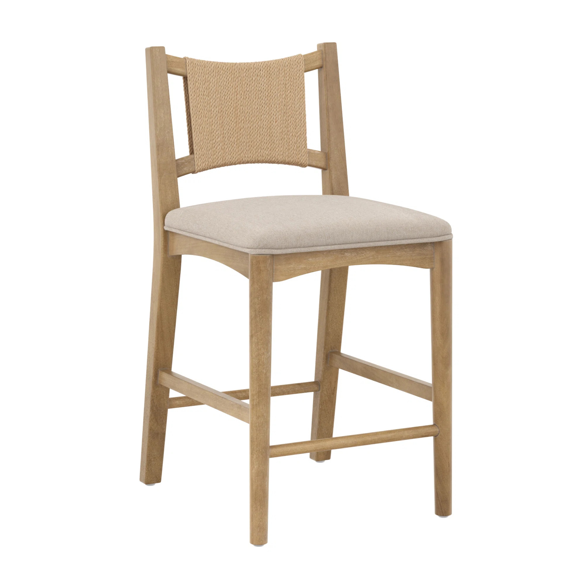 Boho Counter Height Bar Stool With Seagrass Backrest | Wayfair North America