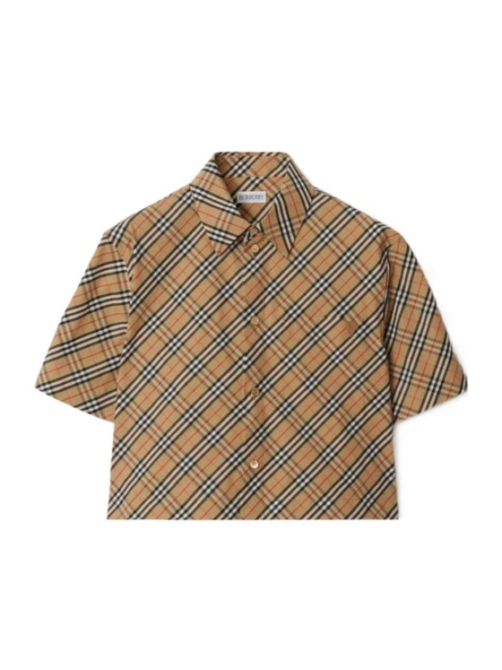 Burberry Checked Cropped Short Sleeved Shirt | Senser US