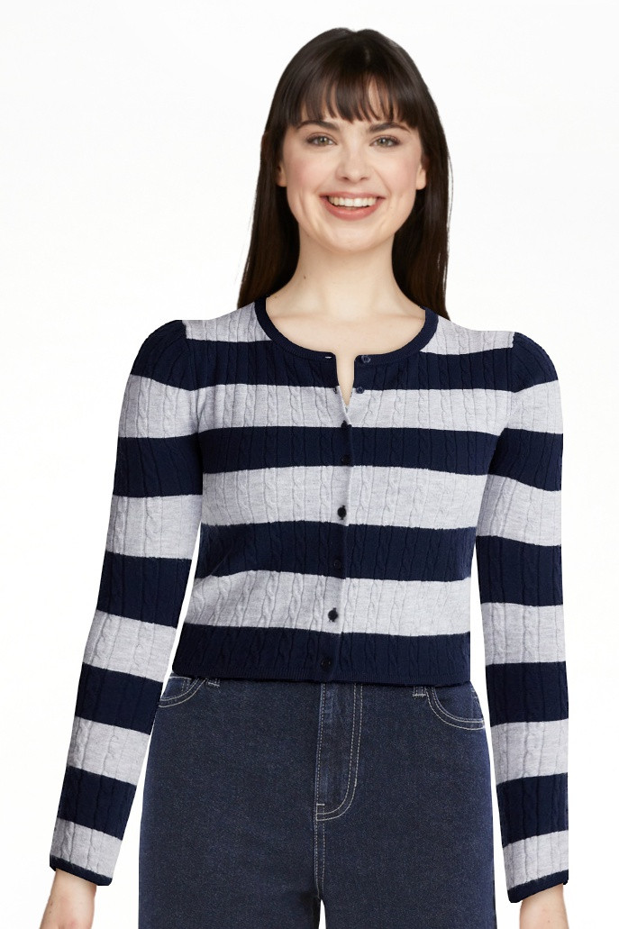 No Boundaries Cable Knit Crewneck Cardigan, Women's XXS-4X | Walmart (US)