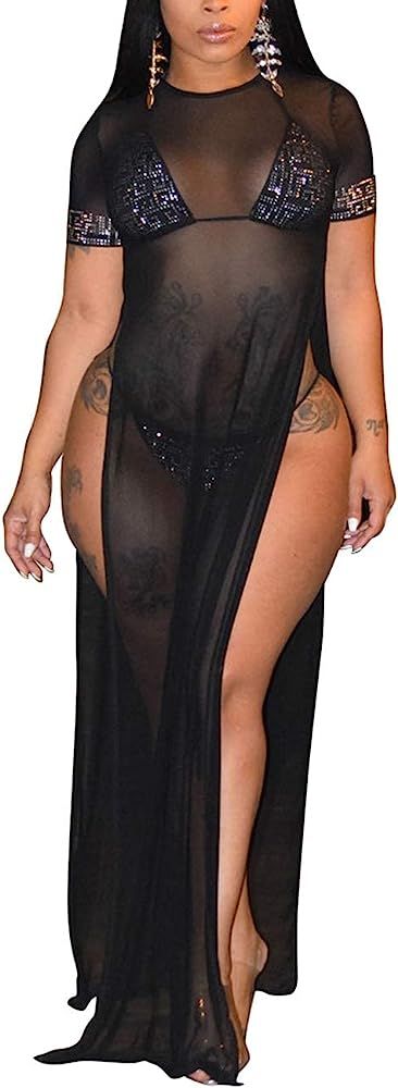 sexycherry Women's Sexy Swimsuit Cover Ups Casual See Through Sheer Long Maxi Dresses for Swimwea... | Amazon (US)
