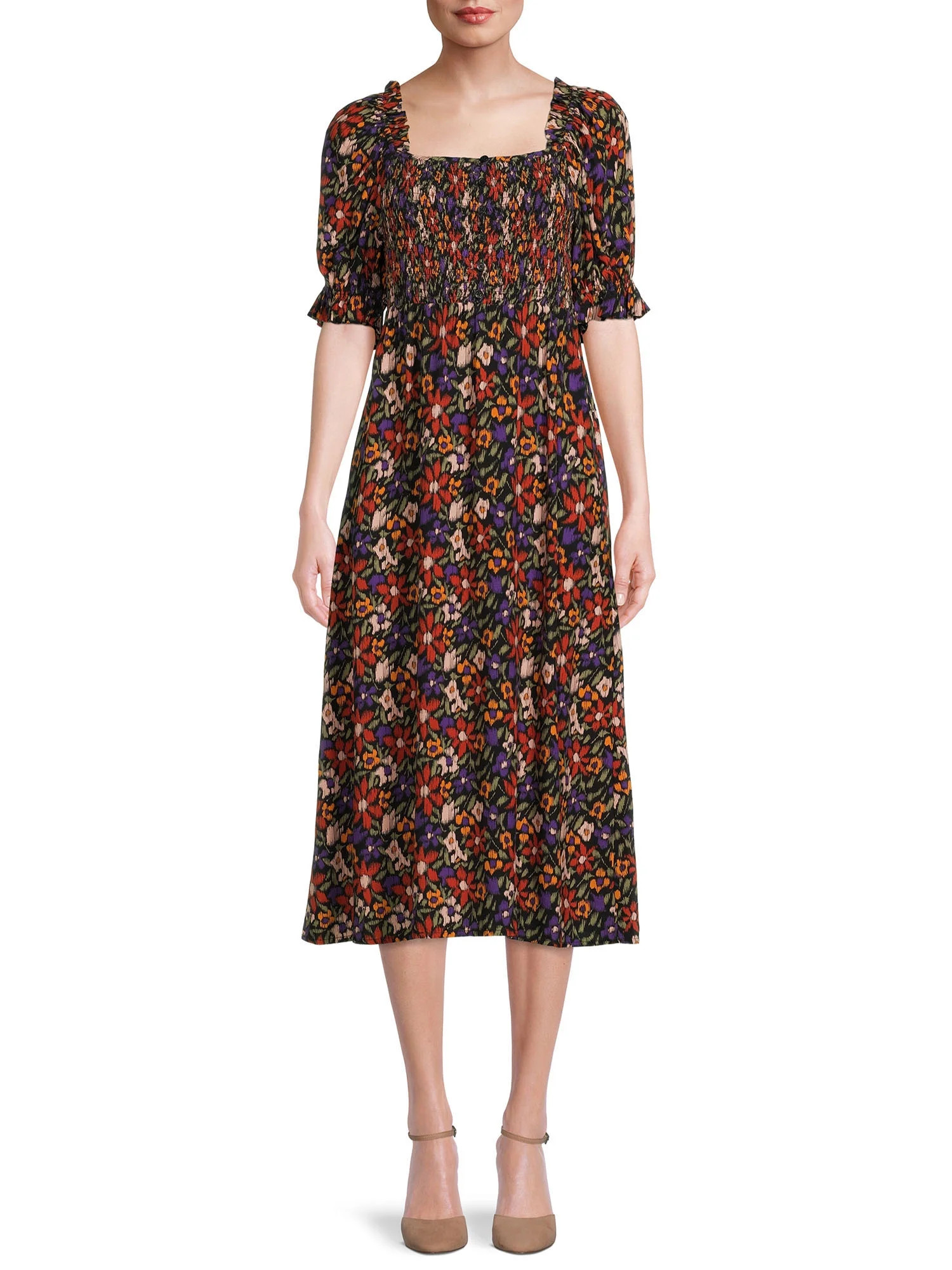 Beachlunchlounge Women's Cataleya Smocked Midi Dress with Back Tie - Walmart.com | Walmart (US)