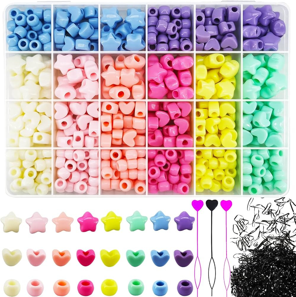 1531Pcs Candy Color Hair Beads for Girls Braids Large Hole Acrylic Star Bead Heart Beads Pastel B... | Amazon (UK)