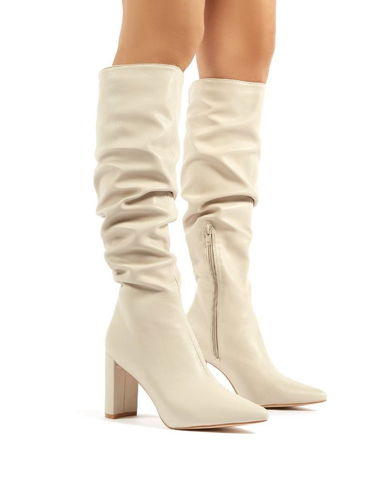 Mine Wide Fit Stone PU Knee High Boots | Public Desire (US & CA)