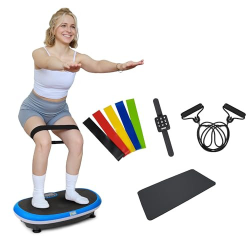 Fitvids Vibration Plate Exercise Machine Workout Vibration Fitness Platform with Resistance Loops and Resistance Band – 3D – 3D-Black – Blue/Black | Amazon (US)
