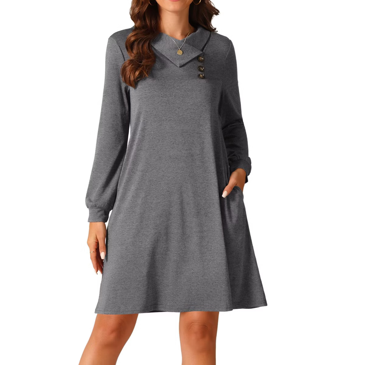 Seta T Women's Long Sleeve Lapel Collar Pullover Flowy Tunic Button Dress with Pockets | Target