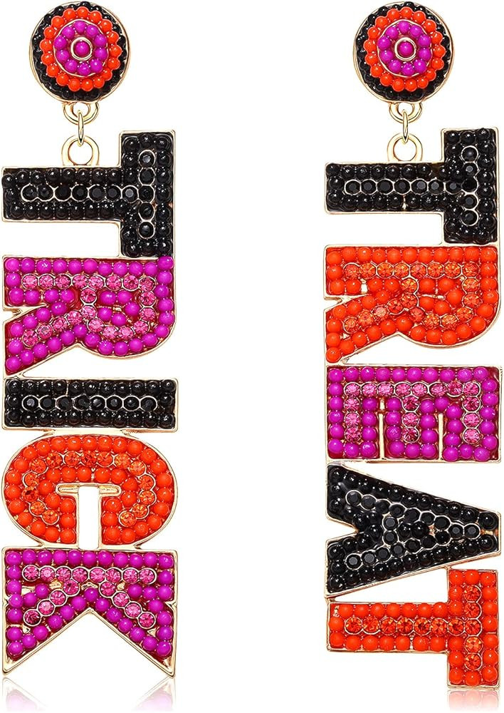 Halloween Earrings Beaded Boo Candy Corn Ghost Earrings for Women Statement Spooky Pumpkin Drop D... | Amazon (US)