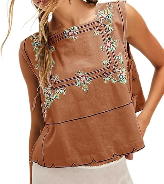 Amiblvowa Tie Front Tank Top Y2k Women Teen Girl Sleeveless Crop Vest Crew Neck Sexy Going Out Su... | Amazon (US)