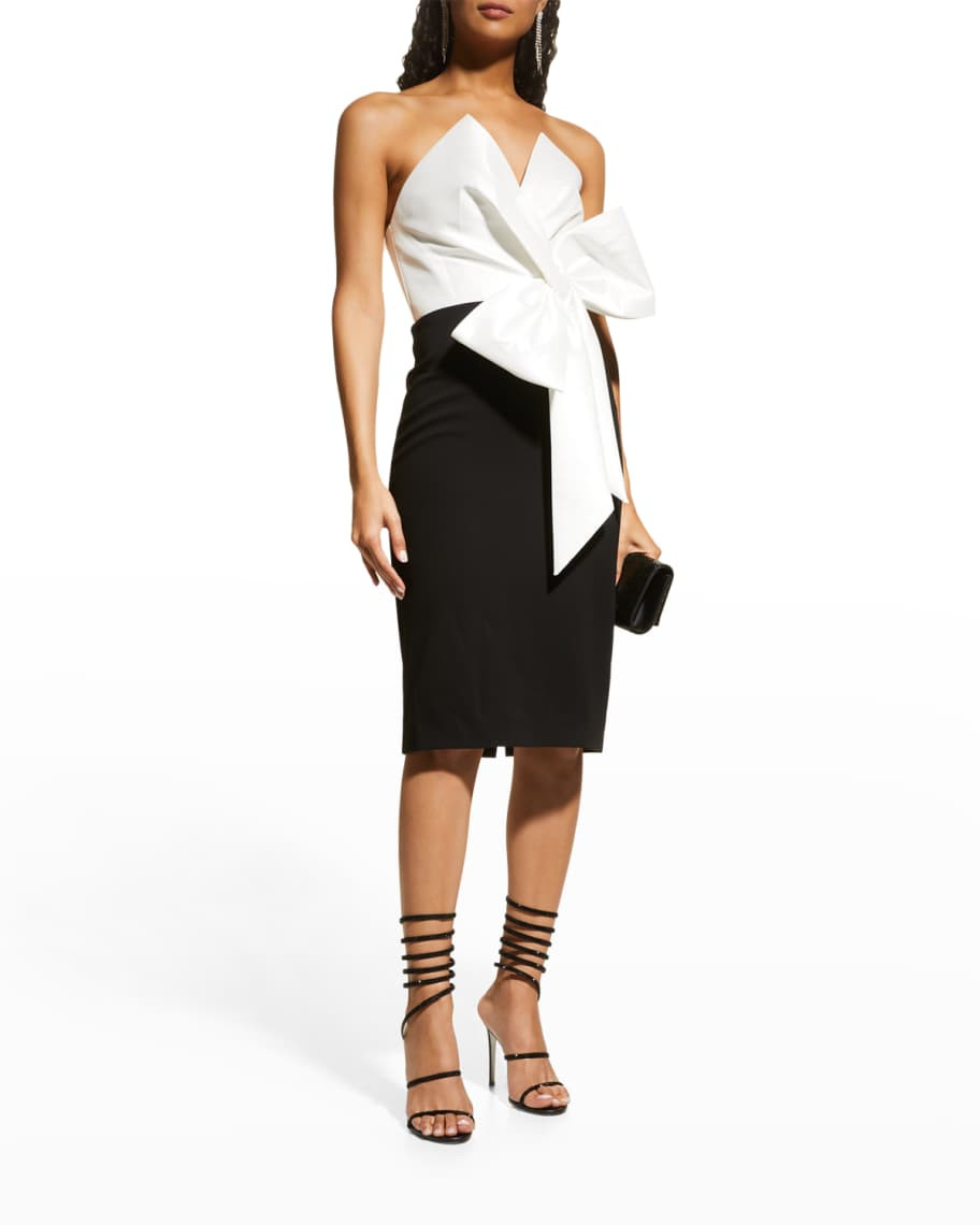Badgley Mischka Collection Two-Tone Bow Sheath Dress | Neiman Marcus