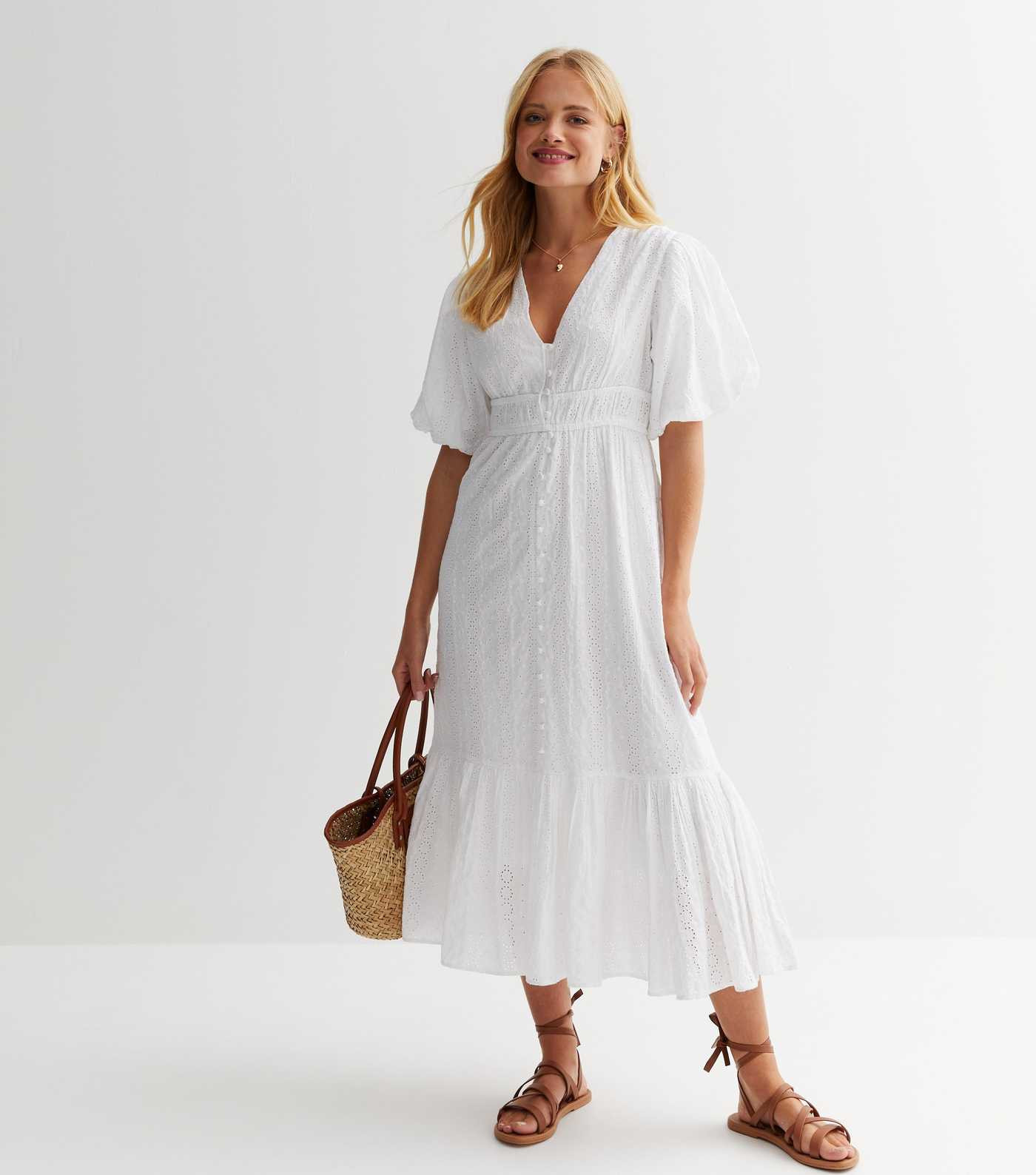 White Broderie Button Front Midi Dress
						
						Add to Saved Items
						Remove from Saved It... | New Look (UK)