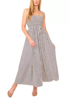 CeCe Women's Petite Smocked Tie Strap Maxi Dress, Navy Blue, PXL | Belk