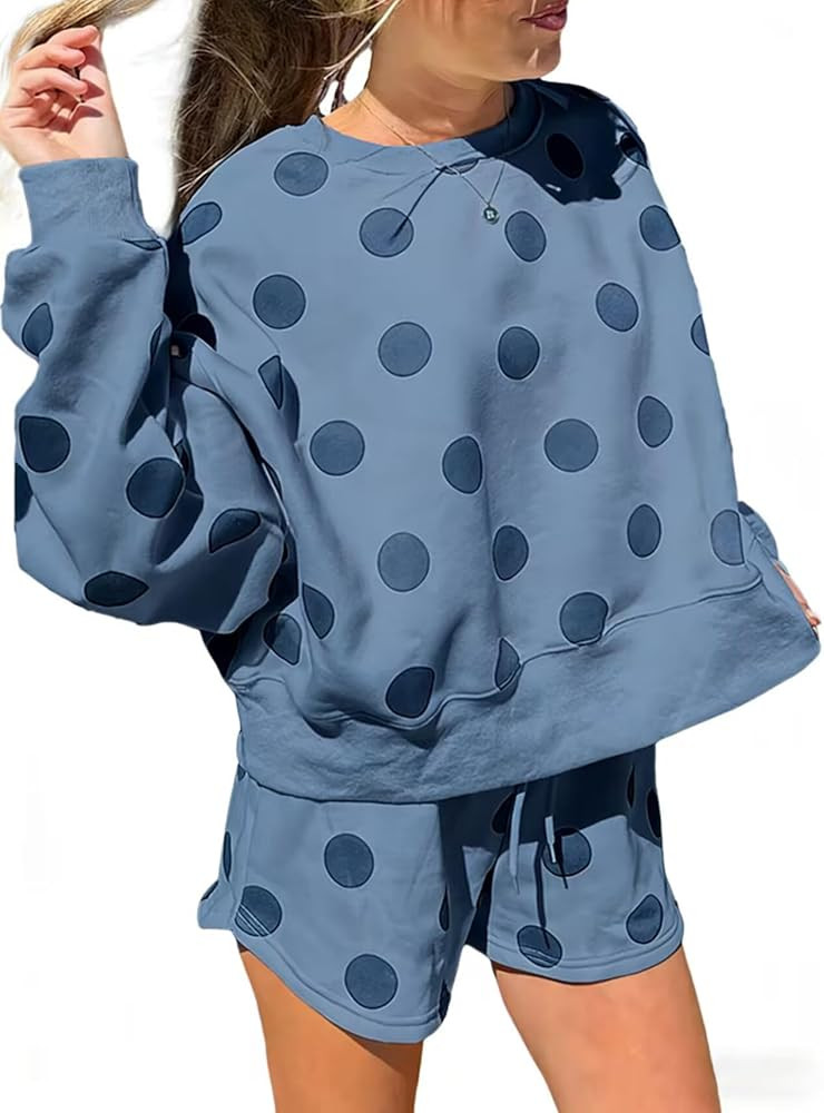 KevaMolly Womens Two Piece Lounge Sets Polka Dot Print Drop Shoulder Oversized Pullover Drawstrin... | Amazon (US)