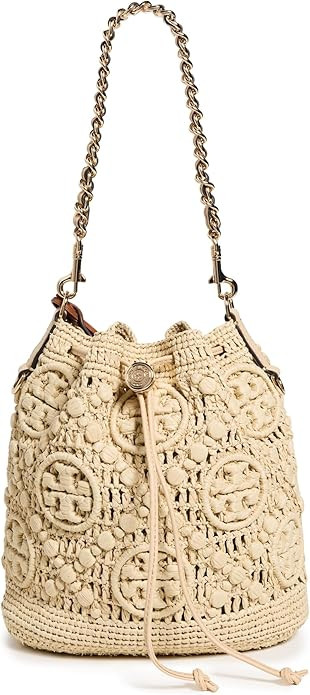 Tory Burch Women's T Monogram Raffia Bucket Bag | Amazon (US)