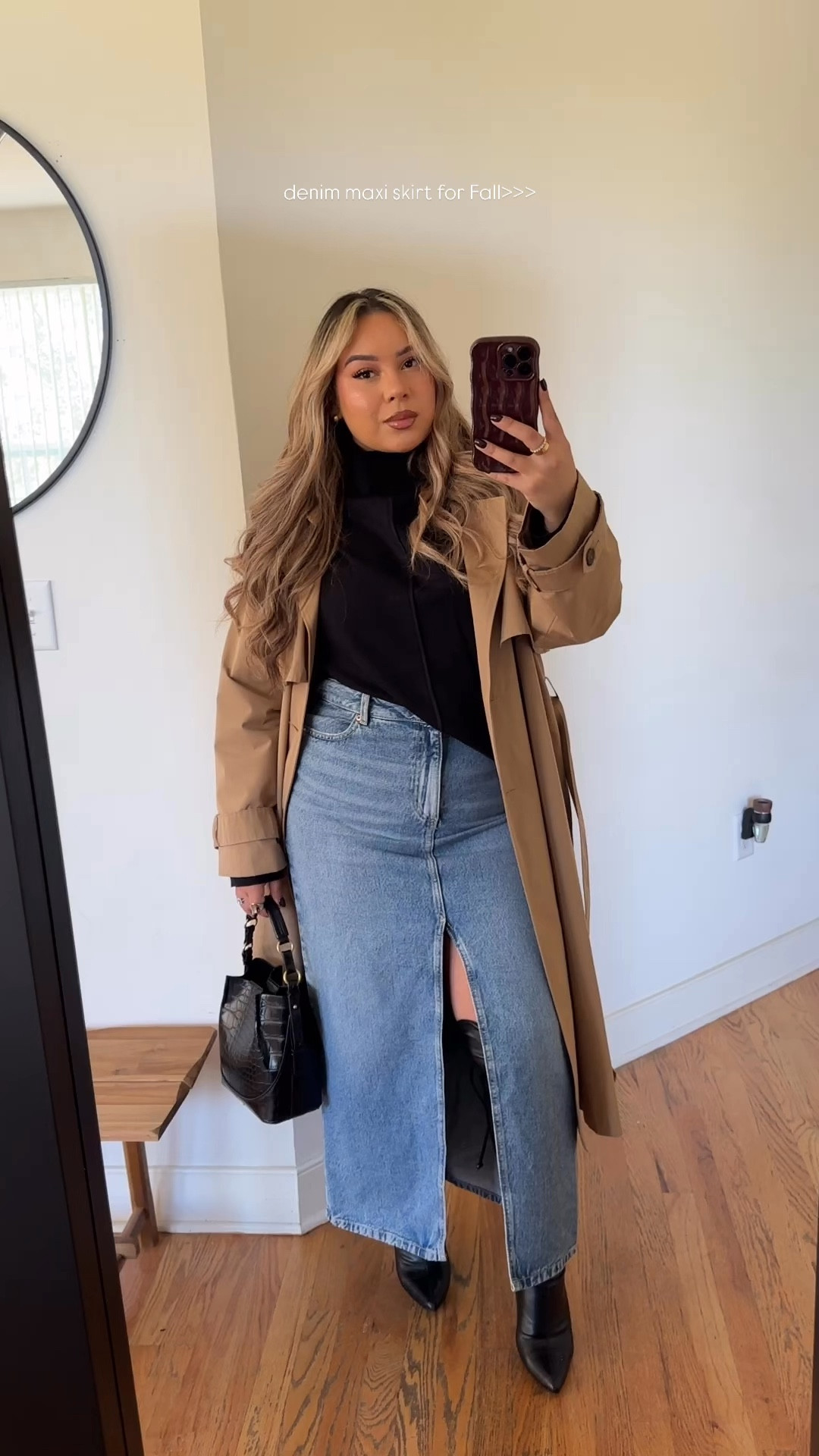 Denim Maxi Skirt - 3 Outfits but there is so many other ways! 

Skirt: I’m wearing a size L and it has lots of stretch in the waist area🫶🏼
Sweaters: M 
Jackets 🧥: M

#LTKSeasonal #LTKStyleTip #LTKMidsize