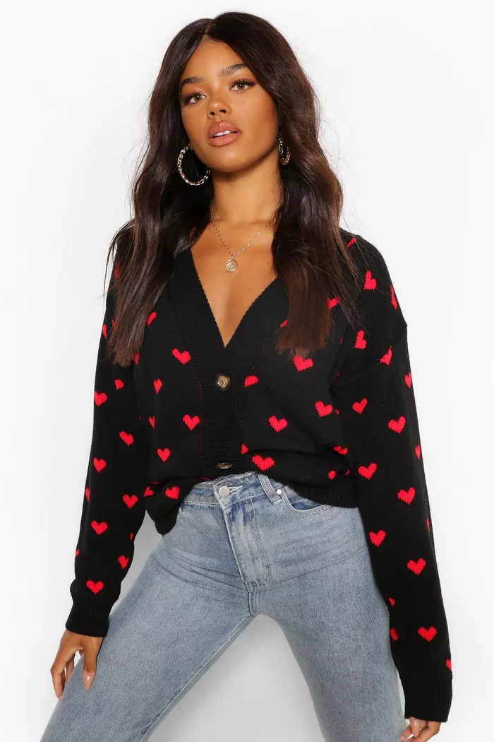 Heart Print Cropped Cardigan | Boohoo.com (UK & IE)