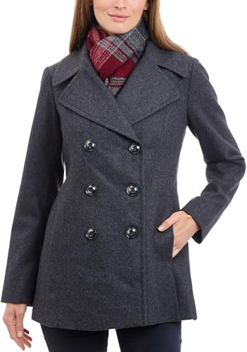 LONDON FOG womens Double Breasted Peacoat With Scarf Pea Coat, Charcoal, Large US | Amazon (US)
