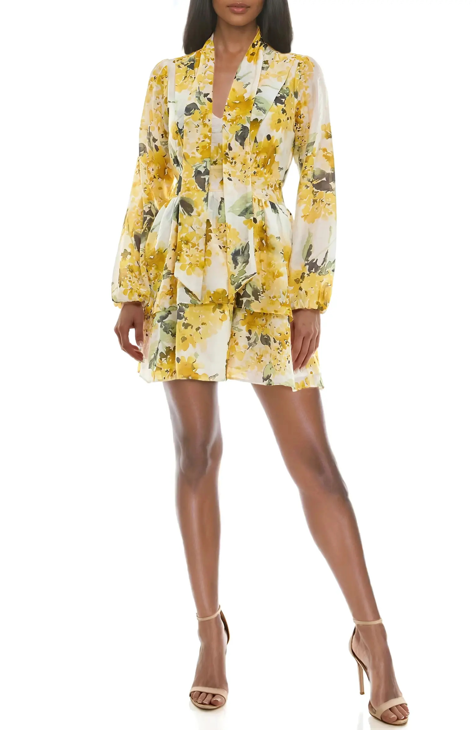 Floral Print Tiered Long Sleeve Minidress | Nordstrom