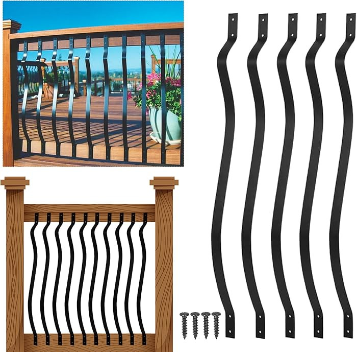 10-Pack Outdoor Deck Balusters with Screws, 32.25″ Heavy Duty Powder-Coated Black Metal Spindle... | Amazon (US)