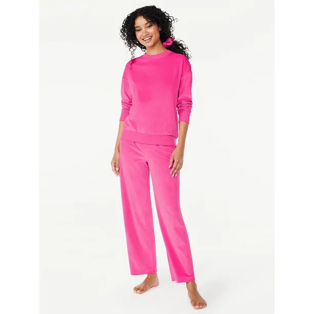Joyspun Women's Ribbed Velour Top and Pants Pajama Set with Oversized Scrunchie, 3-Piece, Sizes S... | Walmart (US)