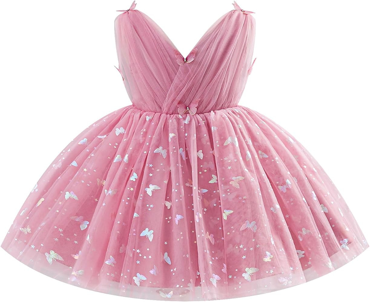 IDOPIP Toddler Baby Girls Shiny Butterfly Tutu Dress Princess Birthday Party Pageant Flower Girl ... | Amazon (US)