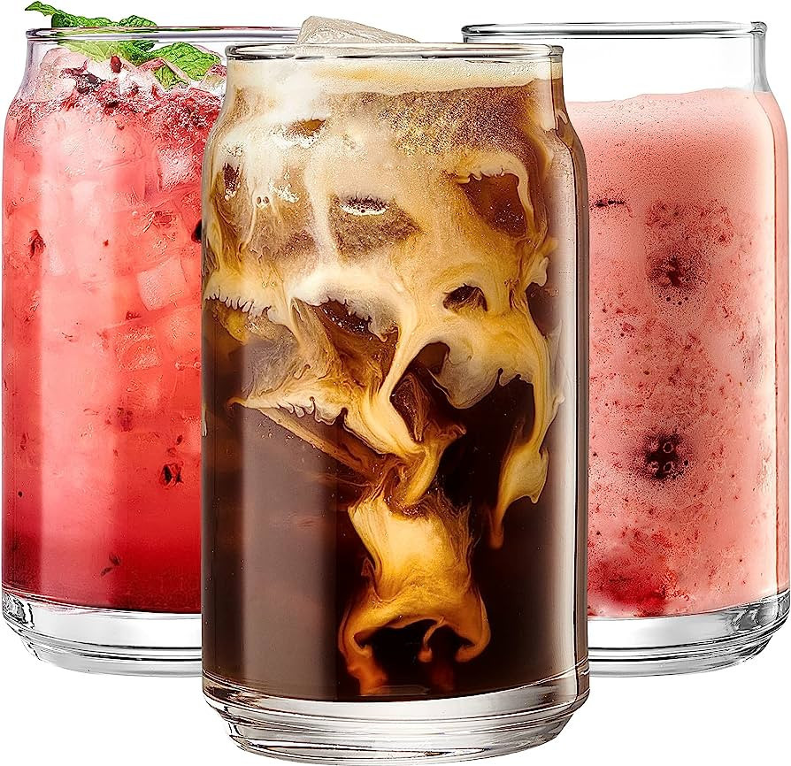 Drinking Glasses Set of 6 - Can Shaped Glass Cups Taster Glasses, 16oz Iced Coffee Glasses, Iced ... | Amazon (US)