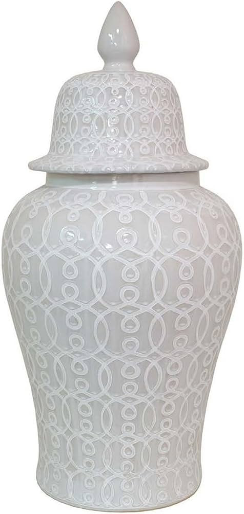 Benjara Deni 33 Inch Temple Jar, Removable Lid, Carved Pattern, Ceramic, White | Amazon (US)