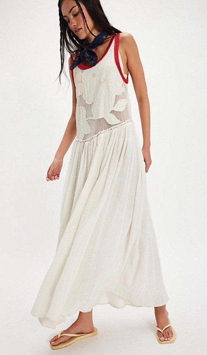 Free People Pearl Floral Maxi Dress Womens Sz M Mesh Gauze Boho | eBay US