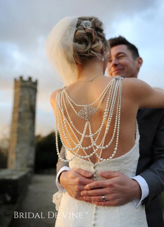 Bridal Back Drape, Back Necklace, Backdrop Jewellery Draping Necklace Vintage Gatsby Inspired Sho... | Etsy (US)