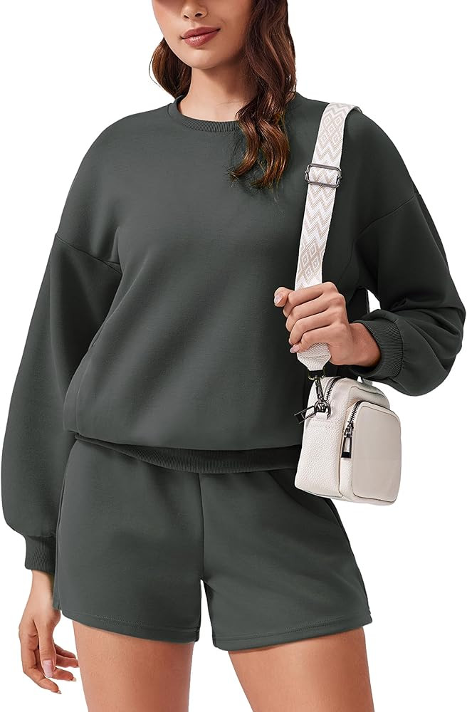 PINSPARK Two Piece Sets for Women 2024 Fall Outfits Sweatsuit 4 Pockets Sweat Short Sets Casual M... | Amazon (US)
