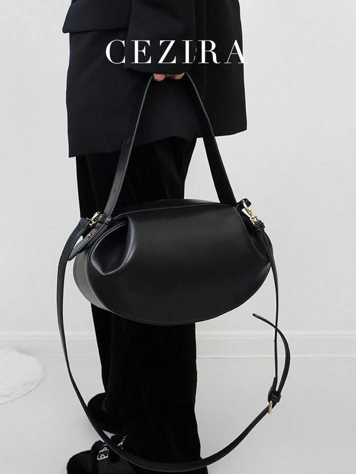 Medium Novelty Bag Ruched Detail Solid Black | SHEIN