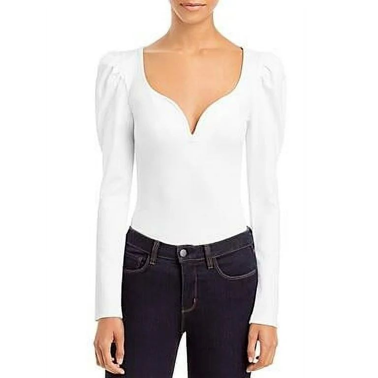 MSRP $58 Aqua Sweetheart Puff Shoulder Bodysuit White Size Medium | Walmart (US)