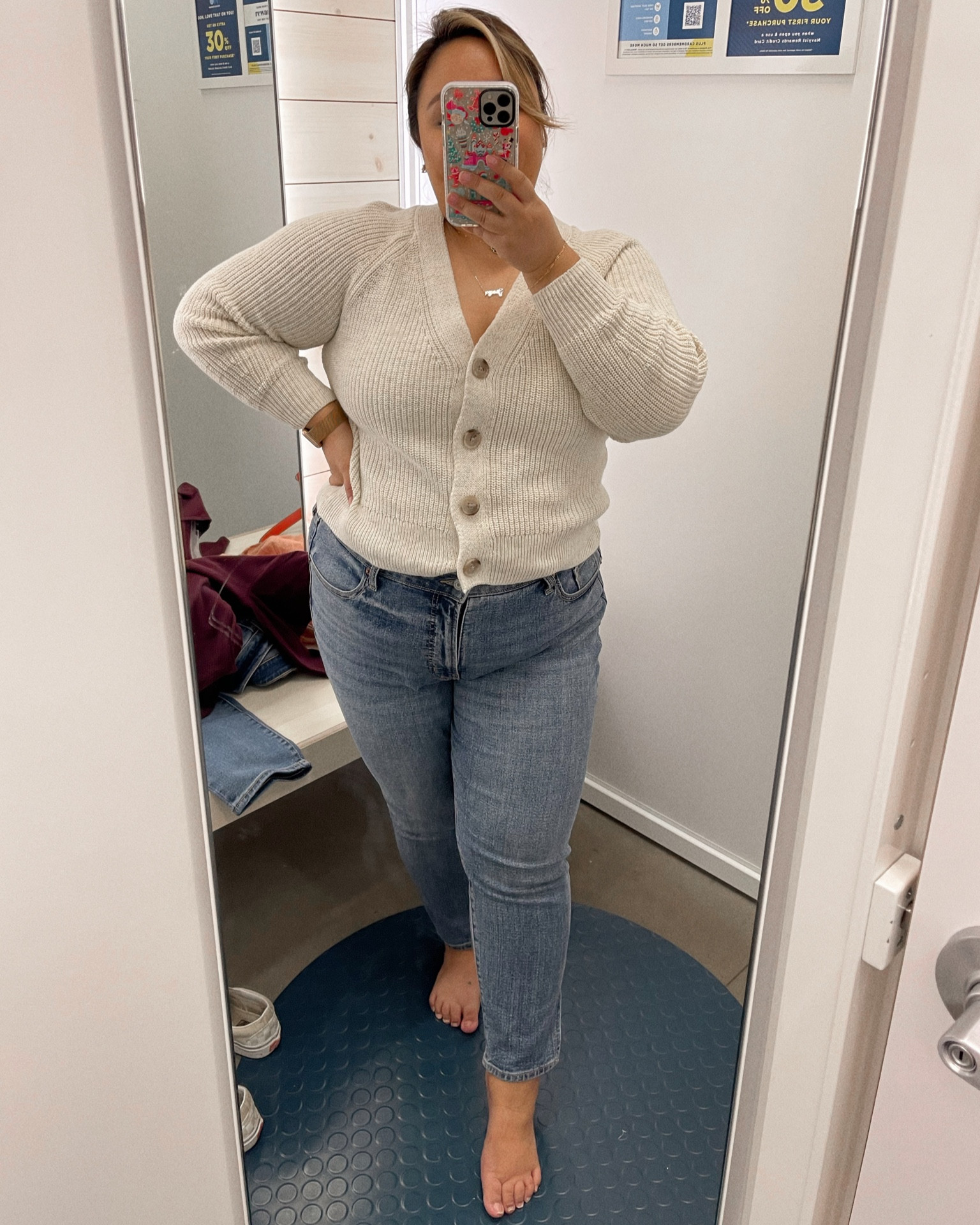 I love the cardigan as a top look! This one is the shaker-style stitch cardigan from Old Navy. I usually wear a size XL in sweaters and jackets, but I’m wearing a size small in this pic to wear it as a top. I linked the cardigan I’m wearing below, plus some other colors. If you’re an Old Navy Enthusiast & Icon member, get it 50% off with code AMAZE.

#LTKsalealert #LTKstyletip #LTKunder50