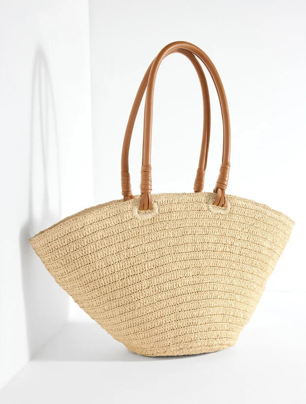 Embroidered Flare Straw Tote | Talbots