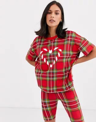 Monki Holidays plaid candy print pyjama set in red | ASOS US