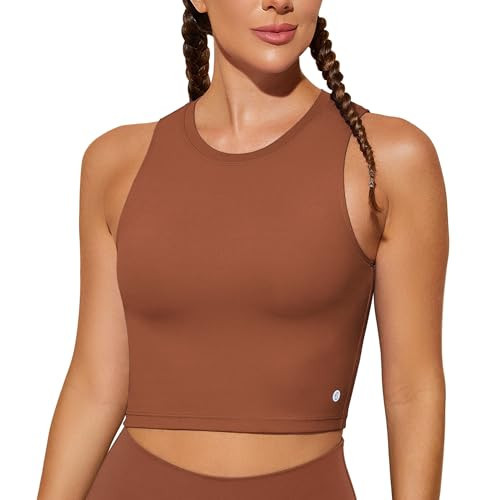 Natural Feelings Nudi Sports Bras for Women Removable Padded Yoga Tank Tops Sleeveless Fitness Workout Crop Tops Coffee Brown | Amazon (US)