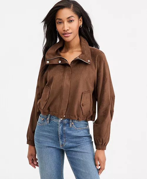 Women's Faux-Suede High Collar Utility Jacket | Macy's