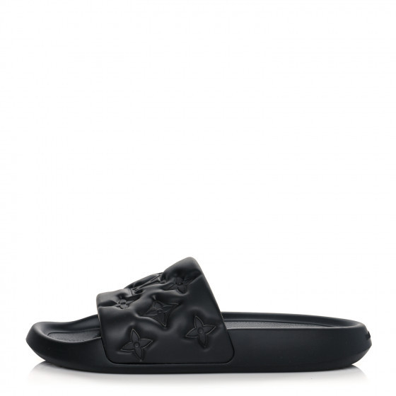 LOUIS VUITTON Rubber Monogram Embossed Waterfront Mule 10 Black | Fashionphile