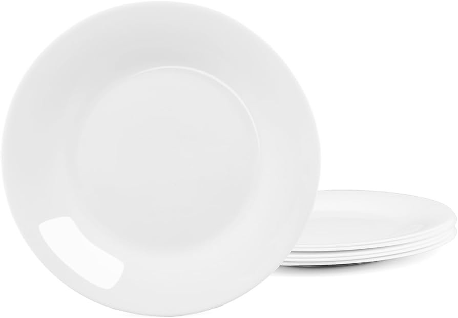 11 inch Dinner Plate Set of 6, Lightweight Round Opal Glass White Dinnerware Plates, Dishwasher a... | Amazon (US)