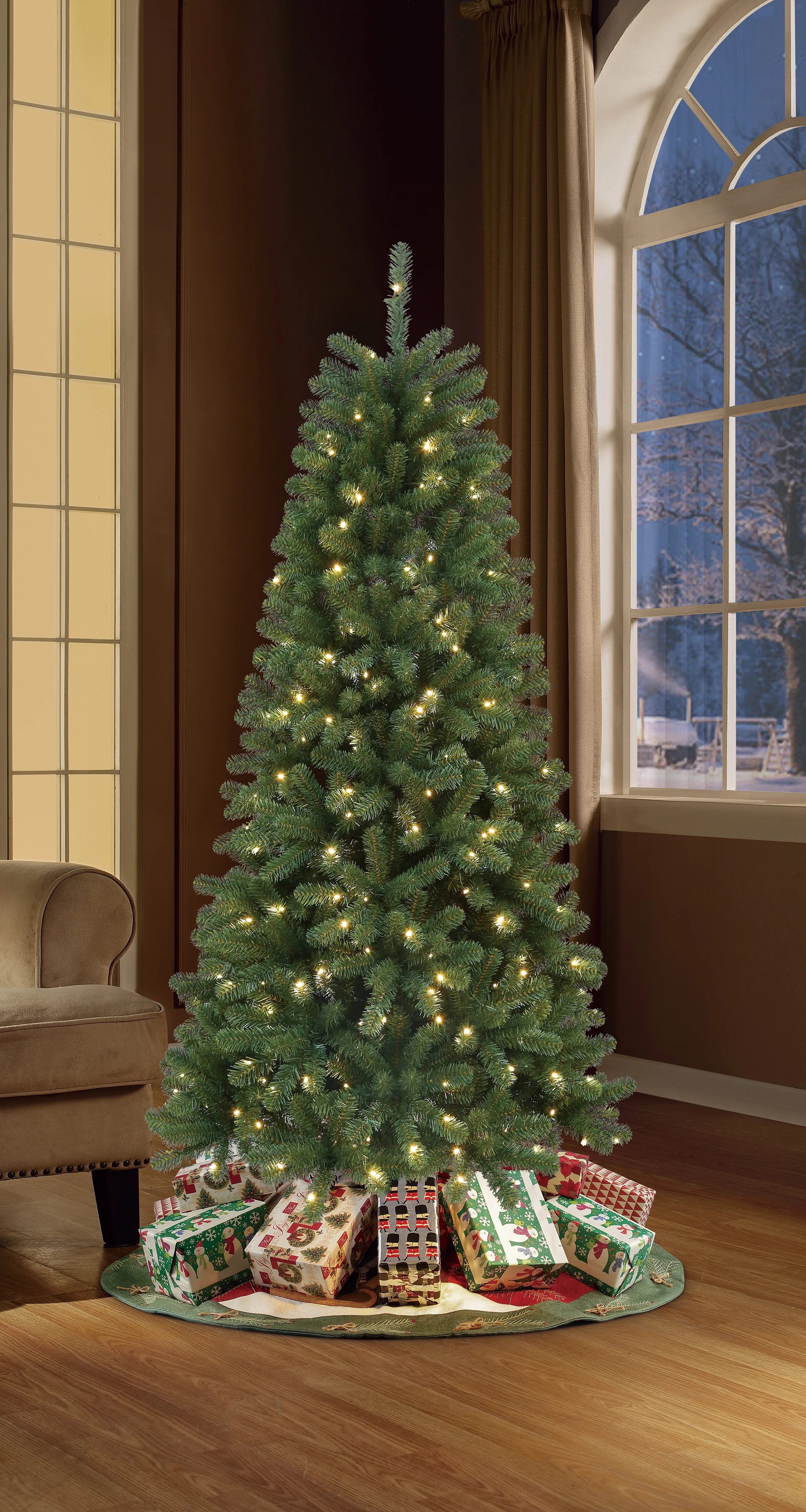 7 ft Bridgeport Spruce Artificial Christmas Tree with 300 Warm White LED, Metal Hinges & Foldable... | Walmart (US)