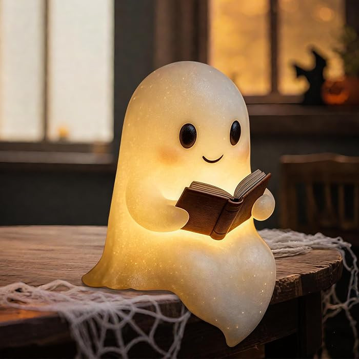 QETRABONE Halloween Ghost Reading Book Lamp, Funny Ghost Figurine Statue | Amazon (US)
