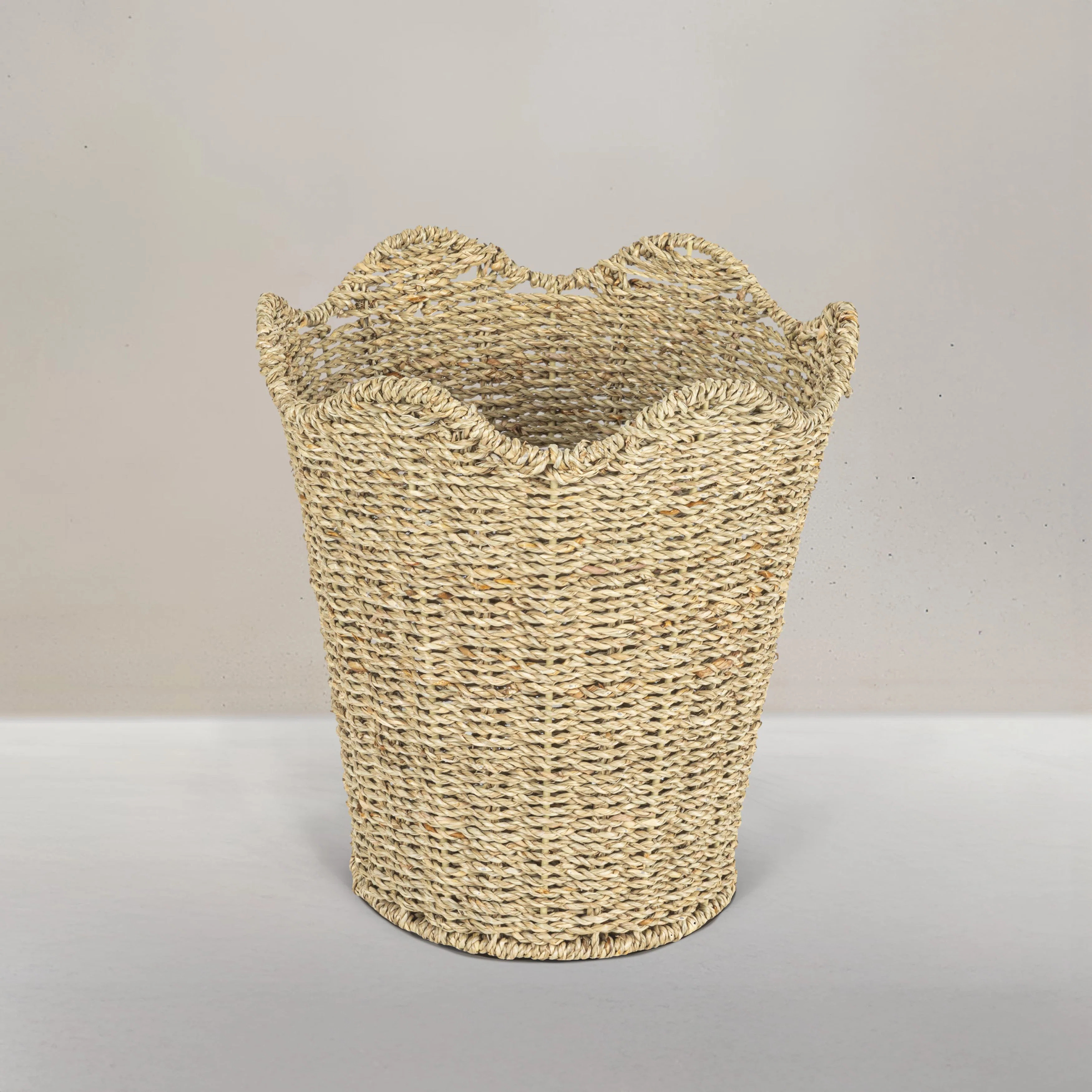 Woven Seagrass Wastebin With Scalloped Edge | Wayfair North America