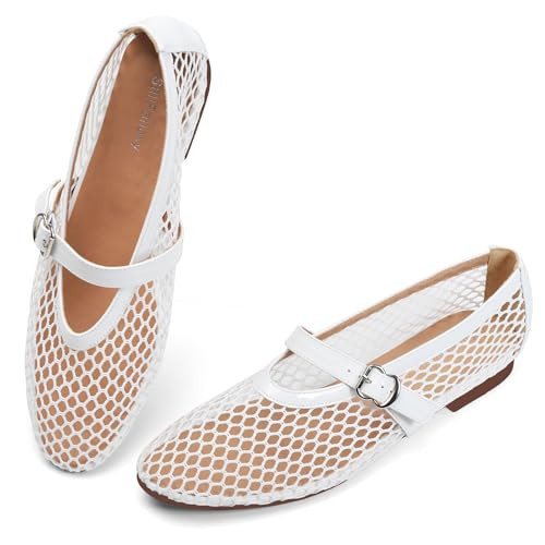 Mesh Ballet Flats for Women Buckle Strap Mary Jane Flats Casual Mesh Shoes | Amazon (US)
